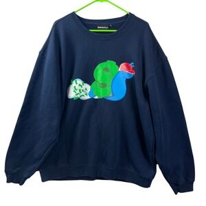 Y2K Slowbucks TV Snail Graphic Crewneck Sweatshirt Mens XL Navy Blue